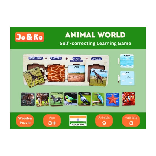 JoGenii Wooden Animal World Self Correcting Activity Game (30 pcs) (3 to 6 years)