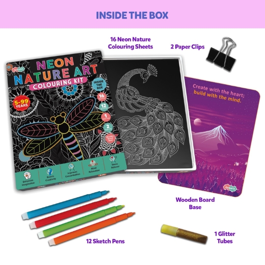 JoGenii Neon Nature Art Colouring Kit – Unique Gift for kids and adults